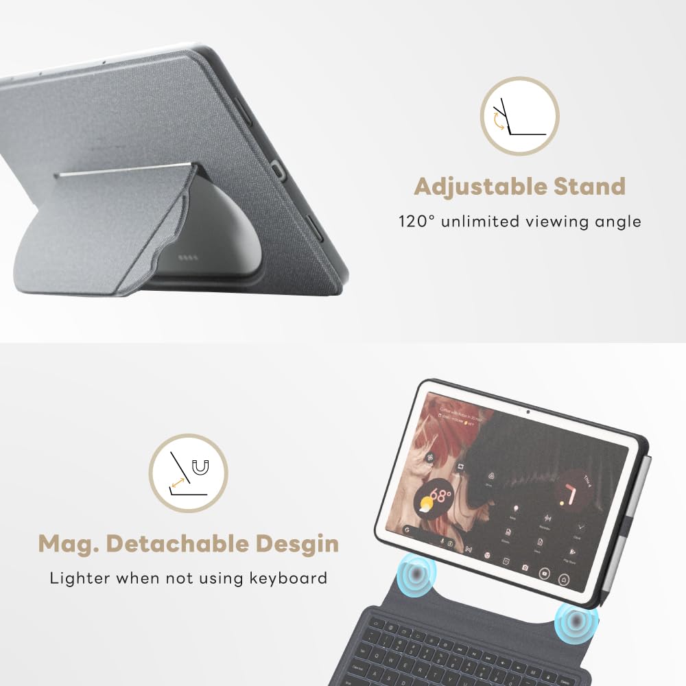 EIP Magnetix Keyboard Case for Google Pixel Tablet 11 inch (2023), Adjustable Viewing Angle, Detachable, Easy Carry, Protective Cover Compatible with Speaker Dock, 7 Backlight Color, US Layout