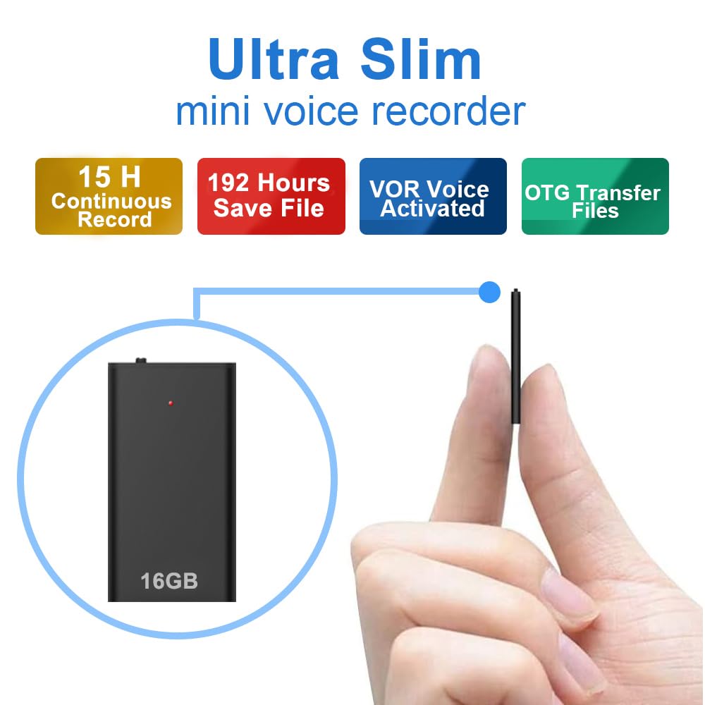 16GB Digital Voice Activated Recorder,Voice Recorder AI-Intelligent Noise Reduction & USB-C, Making it Ideal for Classrooms, Meetings, and Interviews, with a Recording Time of Up to 192 Hours