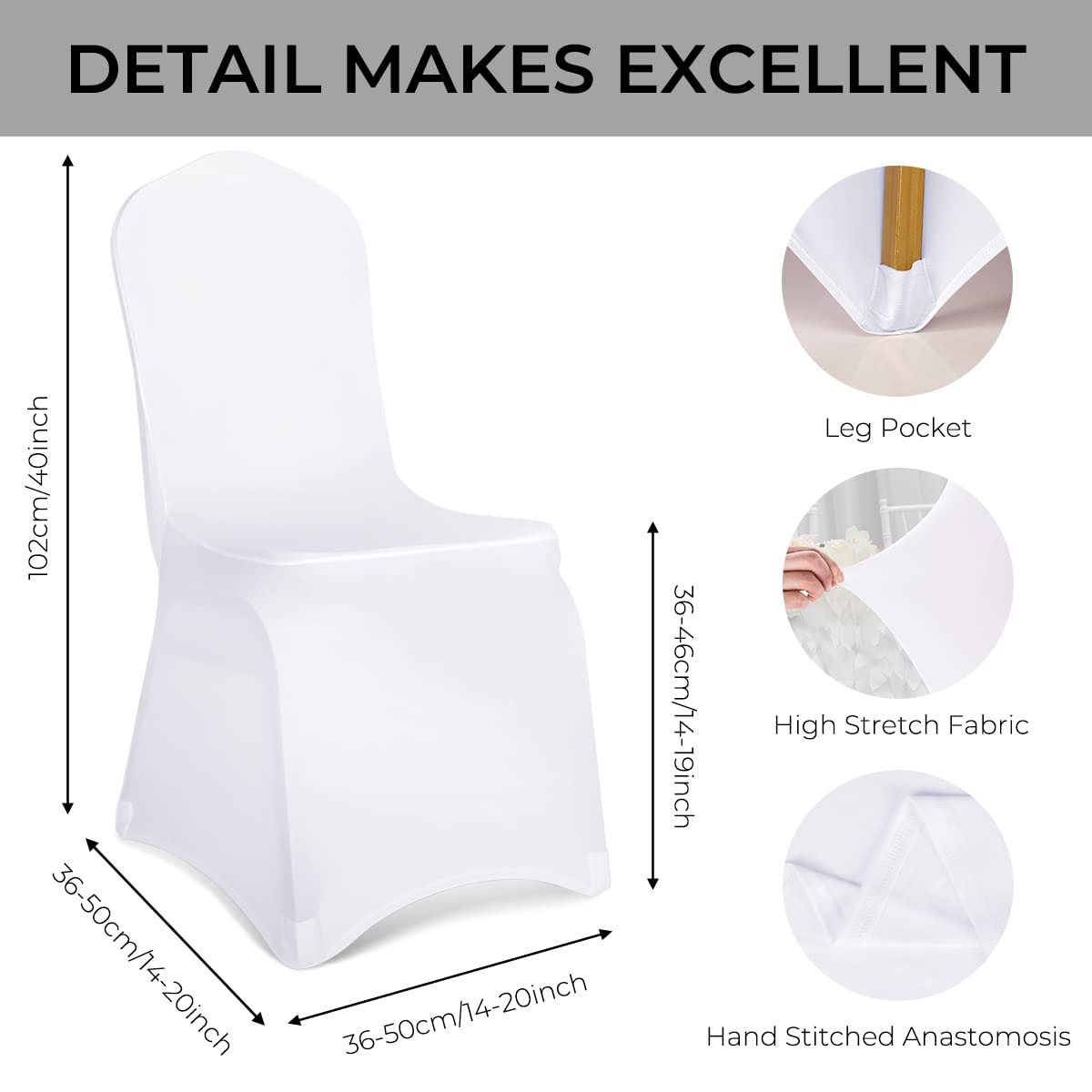 Spandex Chair Covers, Babenest Upgraded 10PCS Banquet Washable Stretch Fitted Chair Slipcovers, Elastic Universal Dining Room Chair Protector for Party Celebration Holiday Wedding (White)