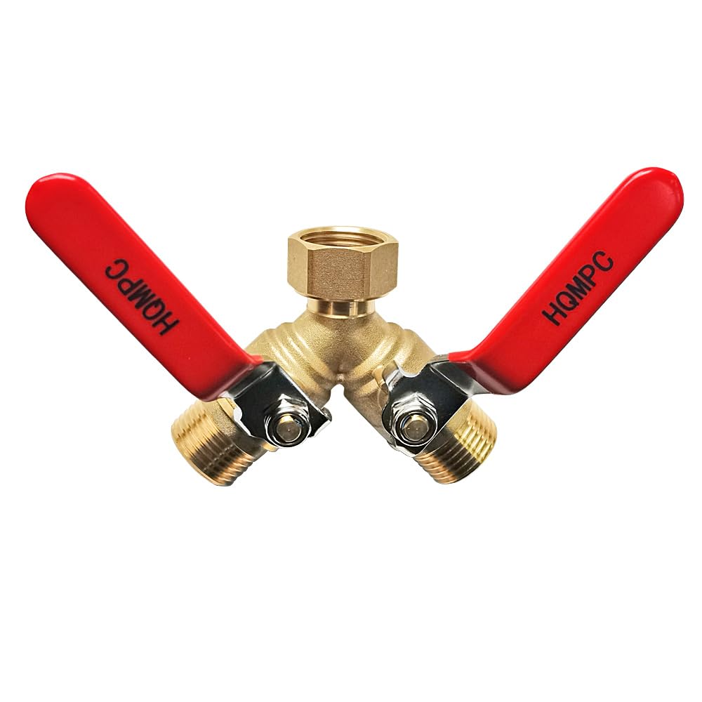 HQMPC Garden Hose Y Valve Hose Splitter Brass Hose Splitter with Stainless Steel Long Handle Garden Hose Adapter 2 Way 3/4" GHT Thread