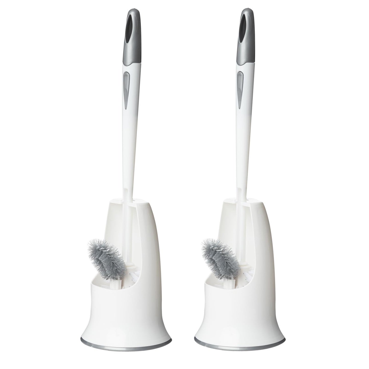 Ryhiac 2 Pack Toilet Bowl Brush with Holder for Bathroom, Under-Rim Double Brush Head, Long Handle Household Cleaning Brushes Set (2 Pack Grey Brush with Holder)