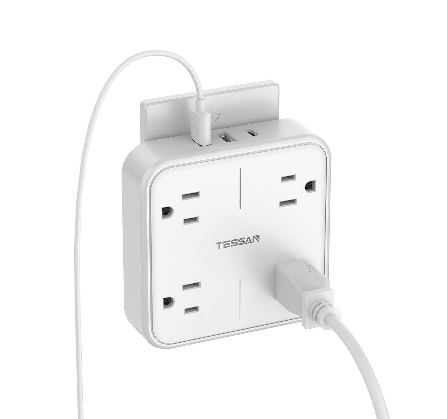 Wall Outlet Extender, TESSAN 4 Multi Plug Outlet Splitter with 1 USB C and 2 USB A Charging Ports, Multiple Plug Extension Block with Surge Protector for Home, Kitchen, Office, Dorm, White