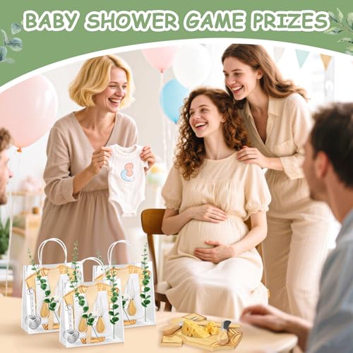 121Pcs Baby Shower Prizes for Game Winners 12 Sets Bamboo Cheese Board Spoon Fork Butter Spreaders Measuring Spoon Kitchen Towel Thank You Card Gift Bags Wedding Bridal Favors for Guests （Clothing）