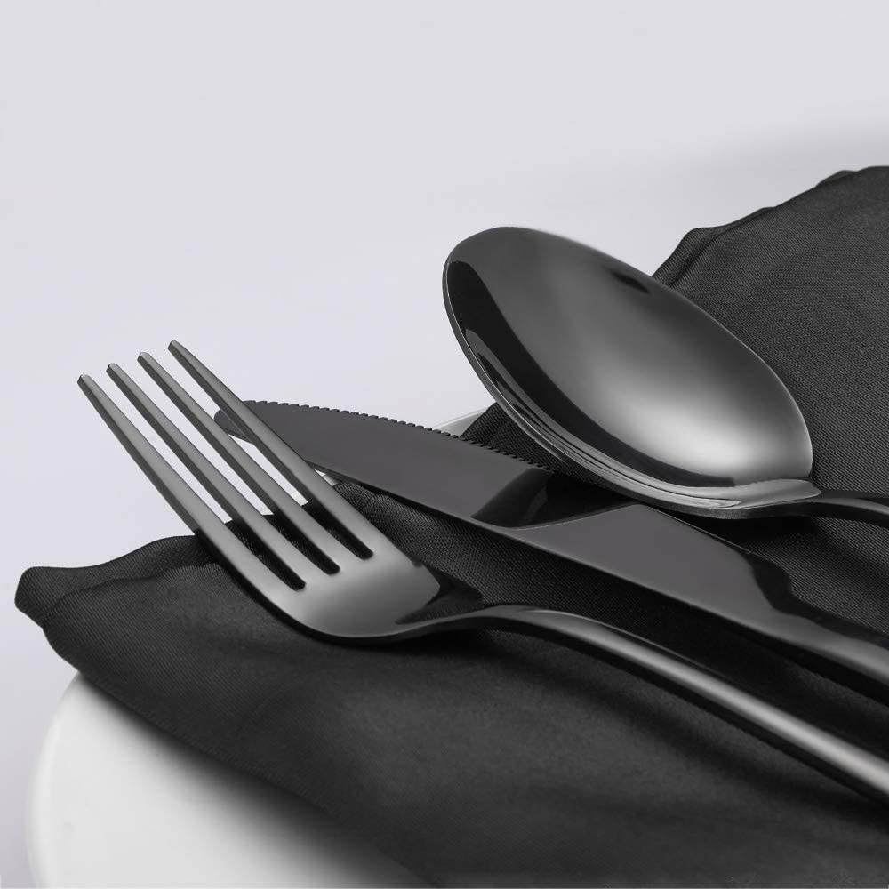 Flatware Set, 20-Piece Elegant Silverware Cutlery Set, Stainless Steel Utensils Service for 4, Include Knife/Fork/Spoon, Mirror Polished, Dishwasher Safe （Black）