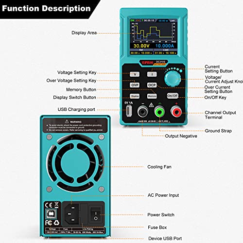 Programmable DC Power Supply (0-30 V 0-10 A) 110V Input High Precision 4-Digit Multiple Protection with PC Software and USB Charging (Professional 30V 10A)
