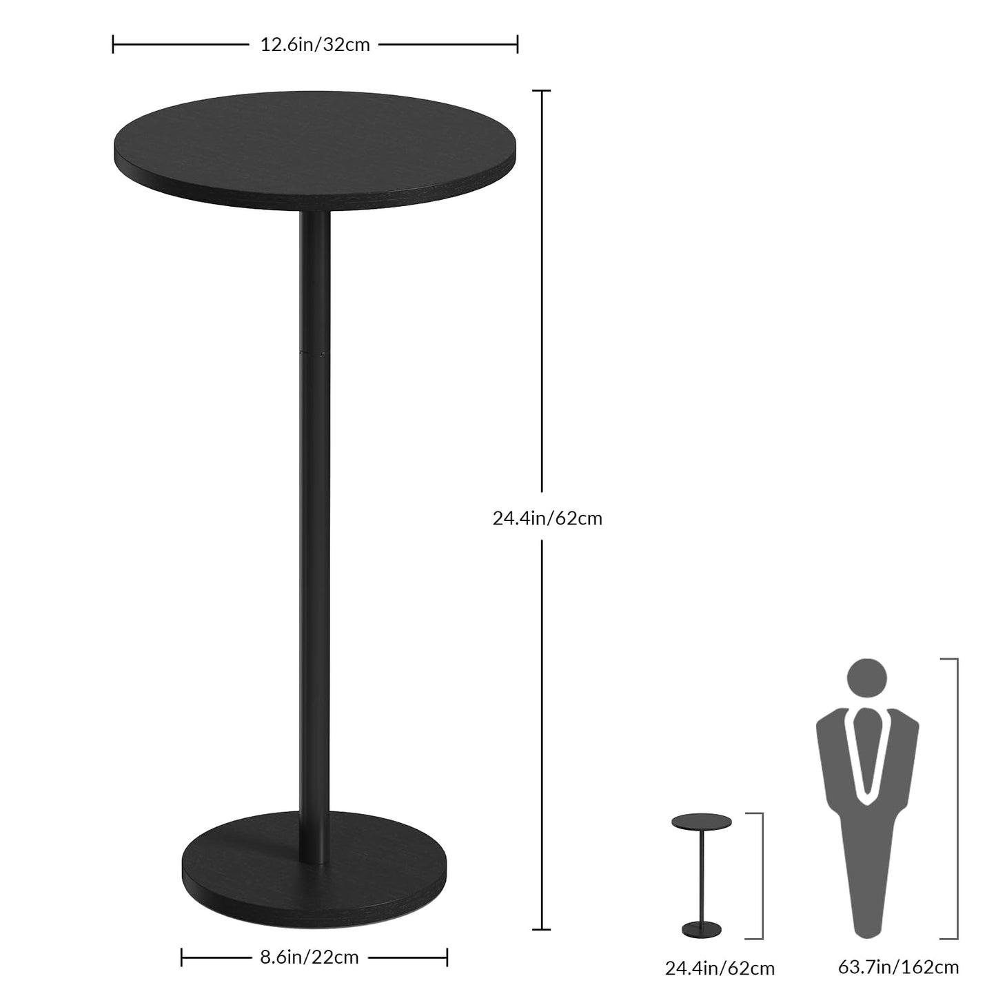 Small Round Side Table, Drink Tables for Narrow Spaces, Pedestal End Table Stand for Living Room, Modern Black Small Nightstand for Bedside, Round Table for Bedroom Sofa-Side