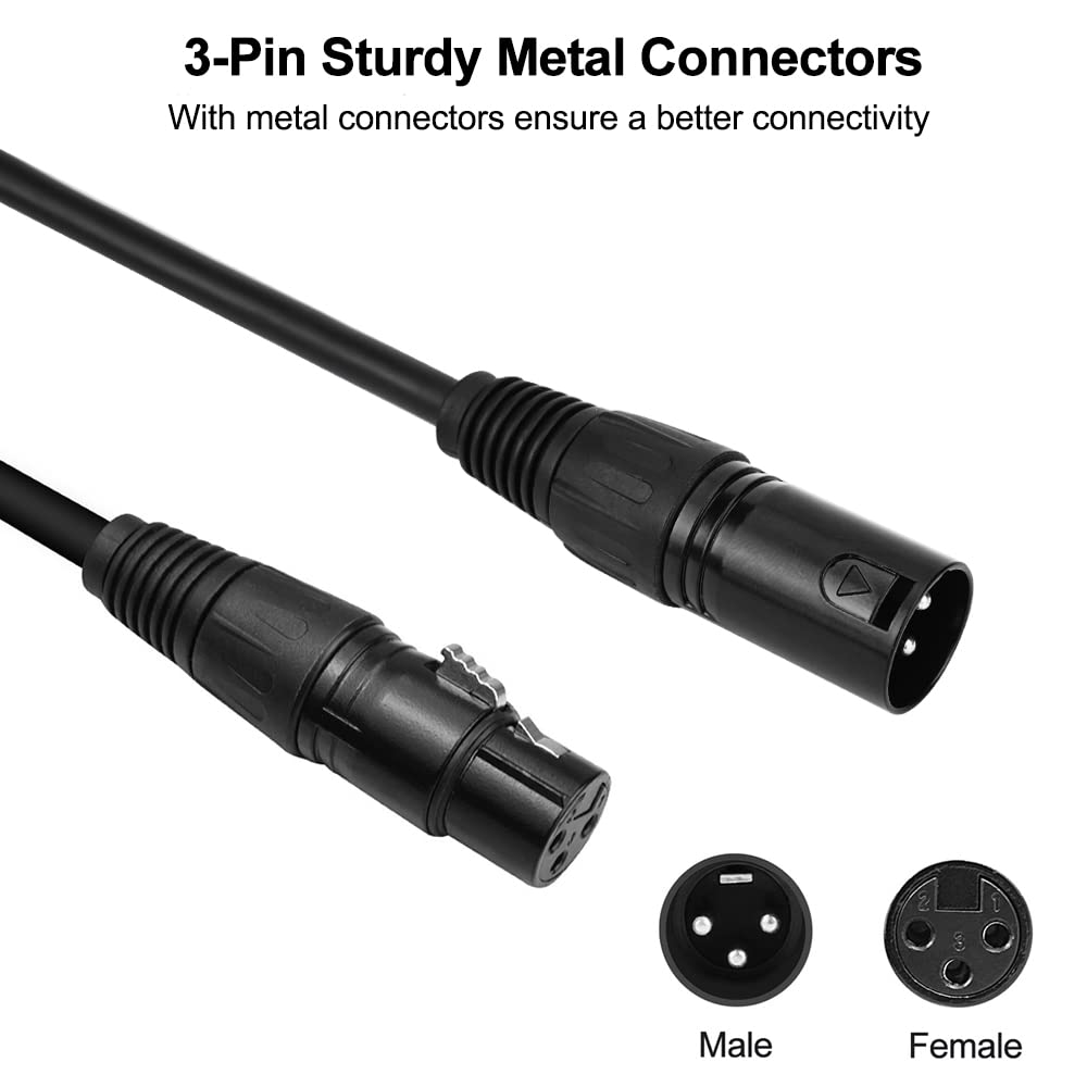 Eyeshot 10ft DMX Cable, 4 Packs 3 Pin DMX Cable, DMX Cables, Stage Light Signal Cable XLR Male to Female DMX512 with Metal Connectors, Connection for Lights