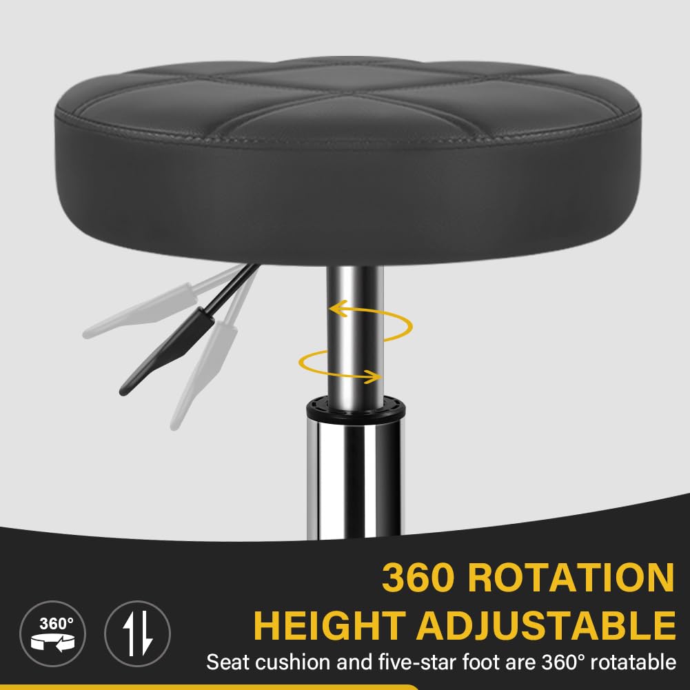 WKWKER Round Rolling Stool with Footrest PU Leather Height Adjustable 360° Swivel Stool with Wheels Office Stool Chair Home Drafting Work Studio Shop SPA Salon Small (Grey)
