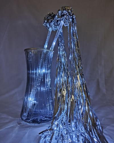 105 Pieces LED Wedding Wands, LED Wedding Streamer - Metallic Foil Tinsel Ribbon Sticks for Glitter Bridal Wedding Send Off Ideas Activities Holiday Celebration Favor (Mirror Silver)