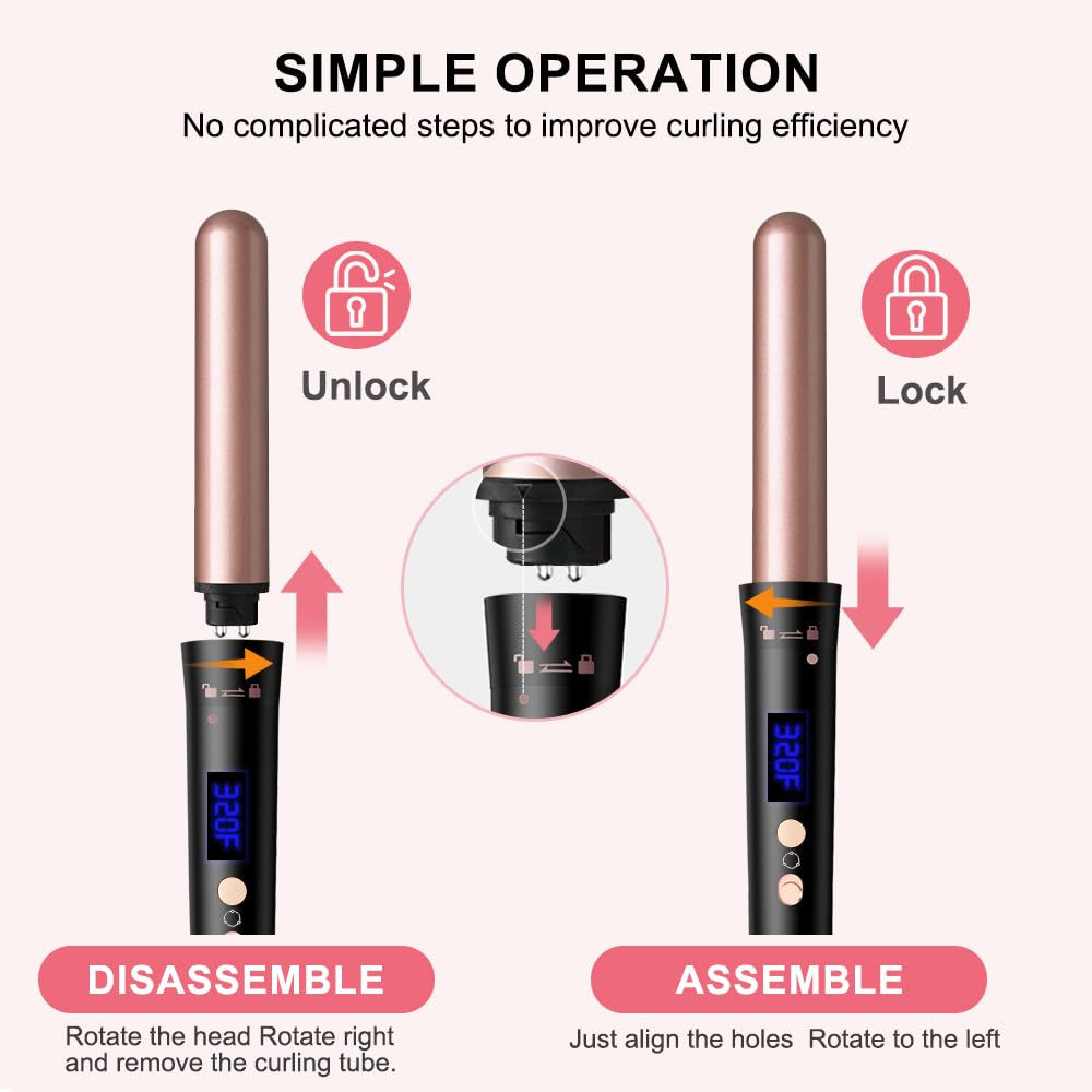 5 in 1 Curling Iron Set,Curling Iron Wand with 3 Barrel Hair Crimper(1.1inch) and 4 Interchangeable Ceramic Curling Wand(0.35"-1.25"), 4 Temp Heating Setting,Contain Protective Glove & 2 Clips