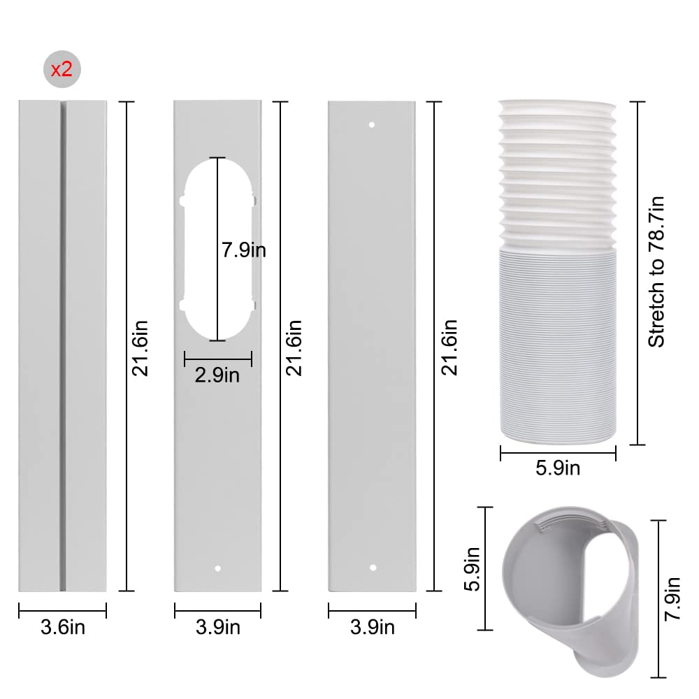 KLOLKUTTA Sliding Door Air Conditioner Kit, Portable AC Sliding Glass Door Vent Kit Seal Plates with 5.9” Exhaust Hose Duck Coupler for A/C Replacement Doors Slide Set