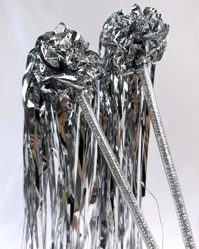 105 Pieces LED Wedding Wands, LED Wedding Streamer - Metallic Foil Tinsel Ribbon Sticks for Glitter Bridal Wedding Send Off Ideas Activities Holiday Celebration Favor (Mirror Silver)