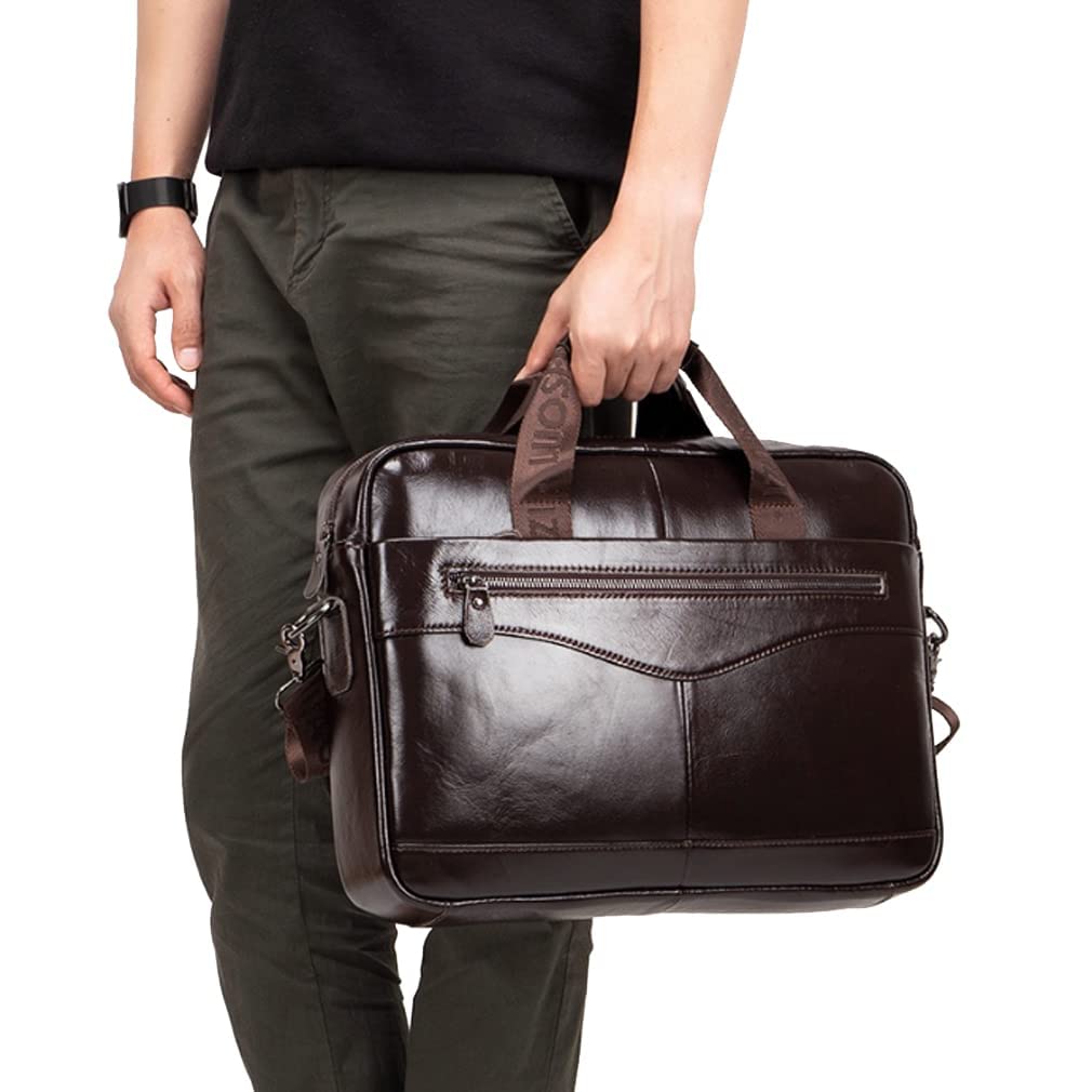 Leather Business Messenger Bag Briefcase Handbag for Men Carry All Laptop Protection for 14 Inch Computer Crossbody Shoulder Satchel Bags Handbag Black