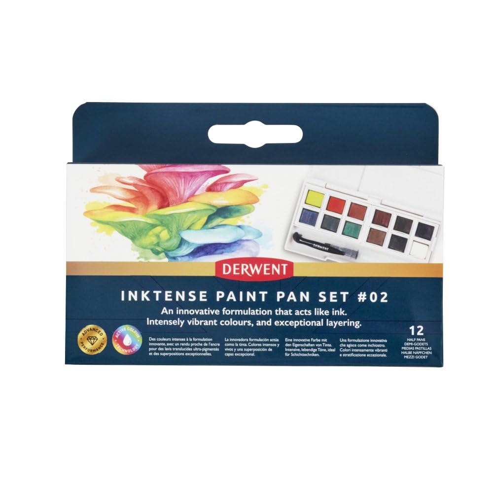 Derwent Inktense Paint Pan Travel Set, Palette #2, Includes Waterbrush, 12 Colours (2306244)