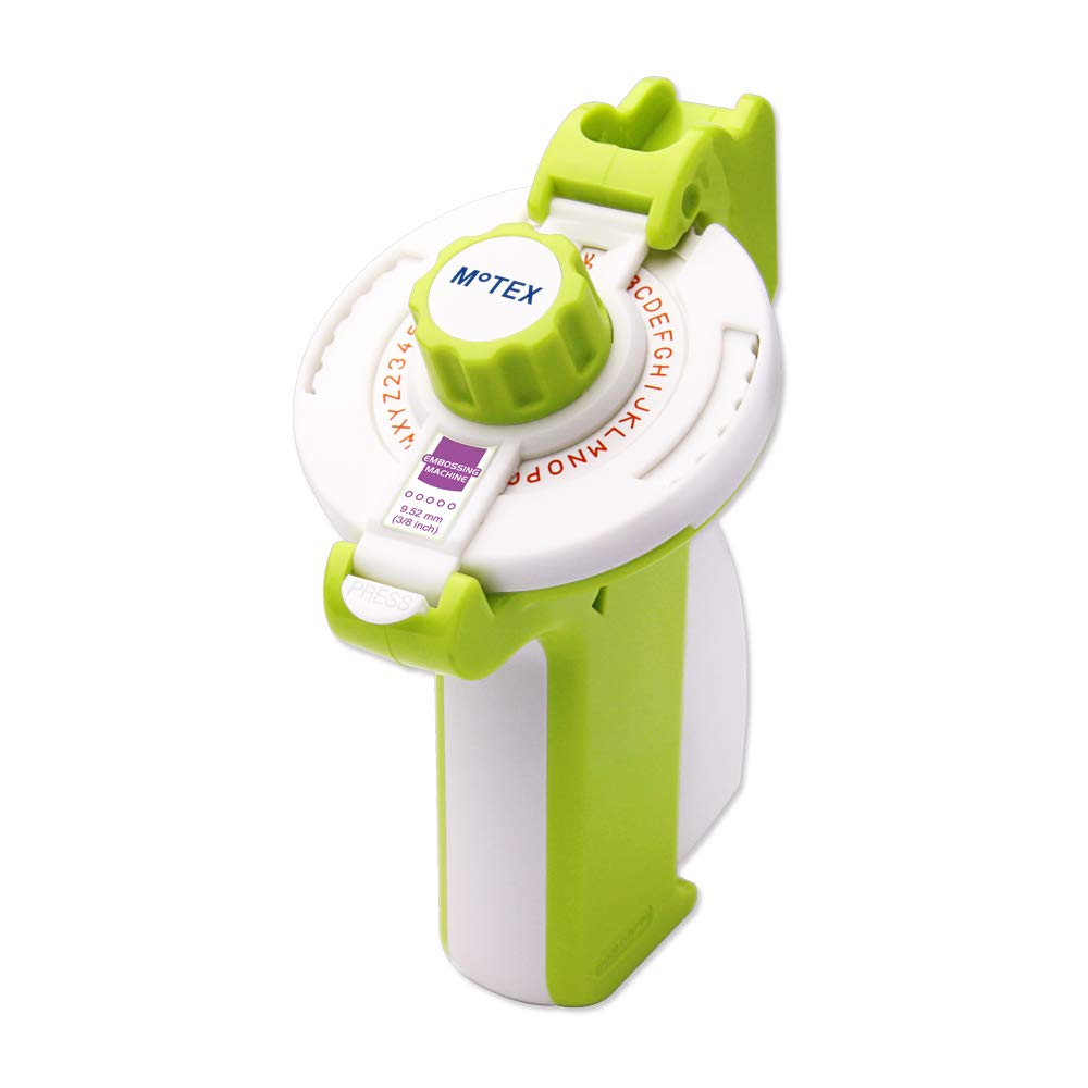 Motex Embossing Label Maker, Labeling Tool, Old School Label Maker, for Manual Label Embossing- E-202, (2 Wheels &1 Refill Tape Included, Ready to use) (Lime)