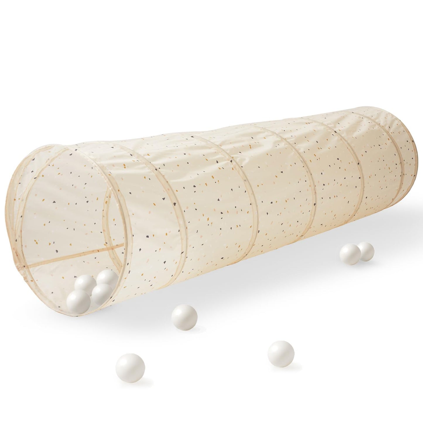 3 Sprouts Kids Play Tunnel – Recycled Fabric Pop Up Collapsible Tunnels - Crawling Foldable Tunnel for Toddler, Child, Baby to Crawl Through, Gross Motor Toy Tunnel for Kids Indoor - Terrazzo Beige