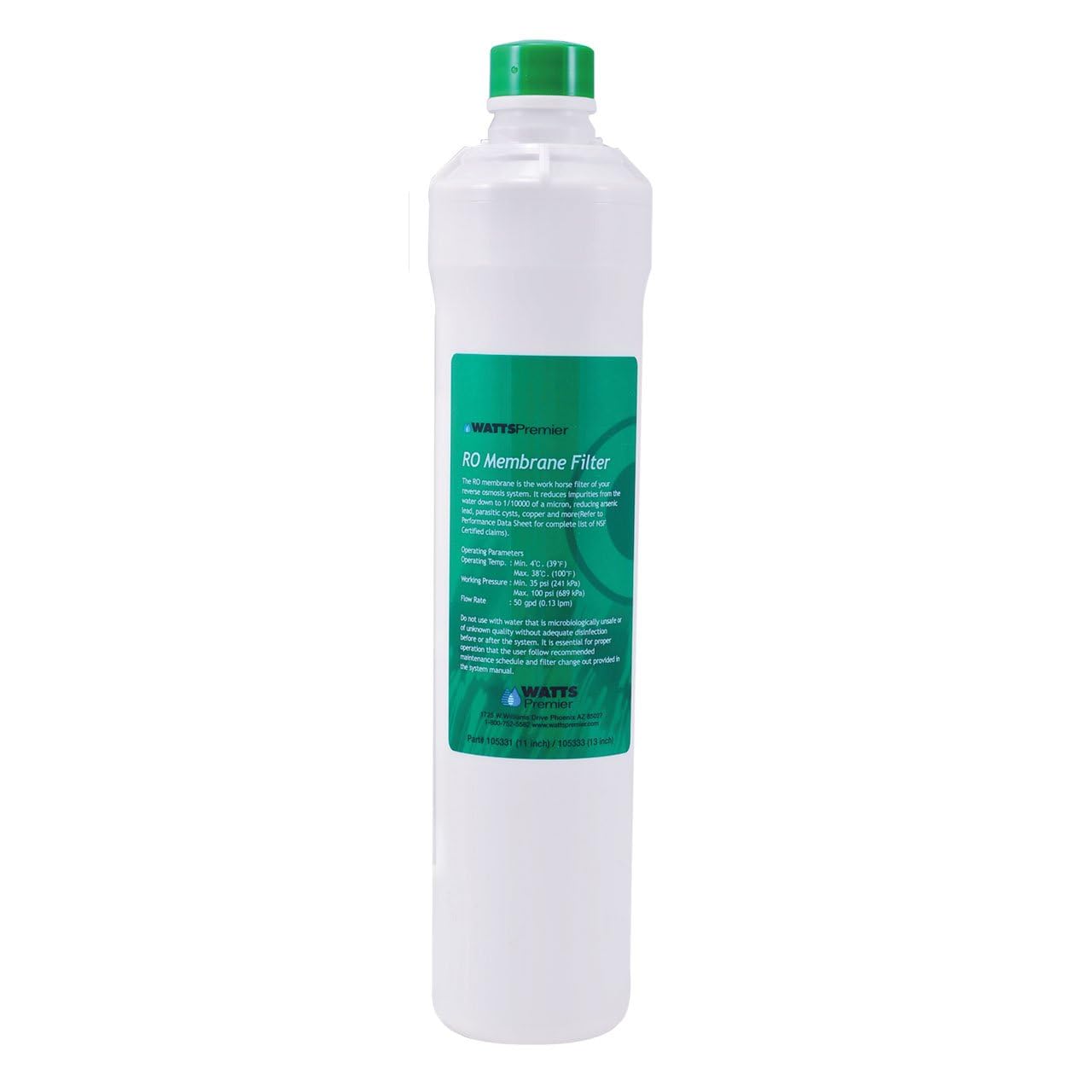 Original Watts Premier (105331) RO Pure (RO-4) Membrane - 11x3x3 inches, White/Green
