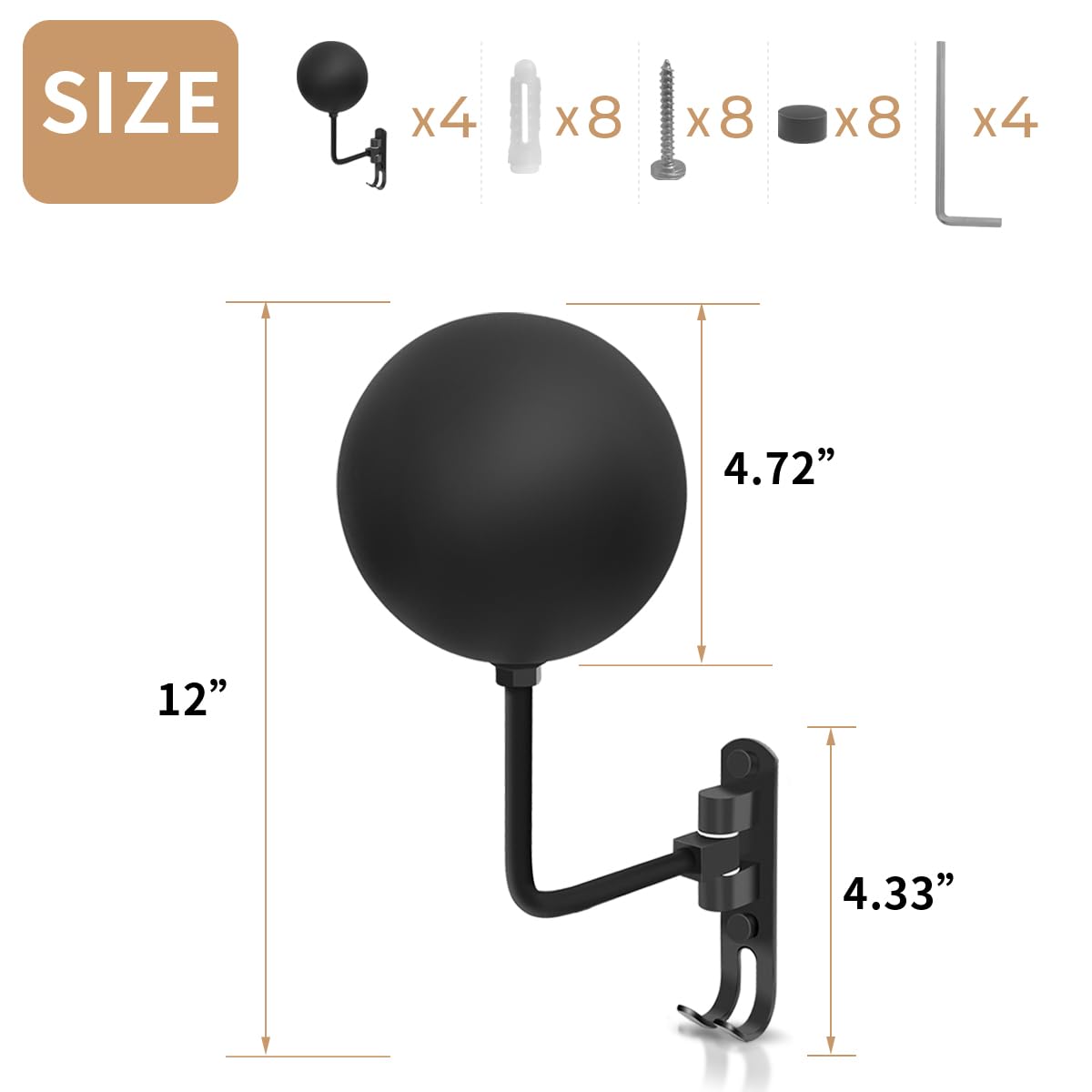 VUAOHIY Helmet Holder 4 Pack, Motorcycle Helmet Rack Helmet Stand Wall Mount 180° Rotation Helmet Hanger with 2 Hook for Caps, Coat, Hats, Motorcycle Accessories