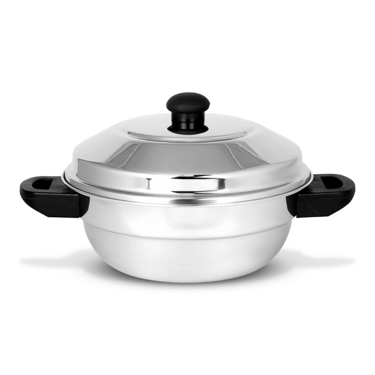 KSJONE Stainless Steel 4 pcs Multi Kadai (Induction Friendly) with Stainless Steel lid, 2 idli Plates (8 Idlis), 1 patra Plate, Silver