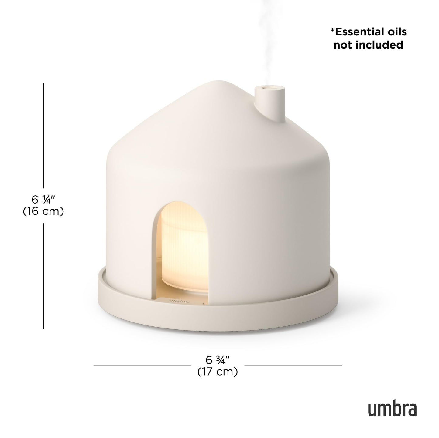 Umbra Casita Diffuser in Sand – Aromatherapy Essential Oil Diffuser with LED Light, Multiple Mist Settings, Automatic Shut-Off, Hidden Storage for Oils, Concrete & Melamine Design for Modern Homes