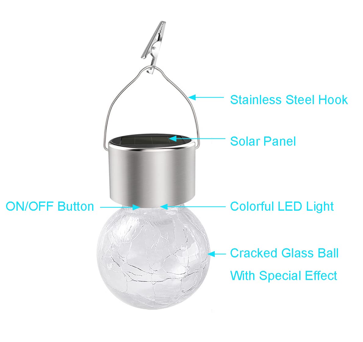Hanging Solar Powered Warm White LED Light, Cracked Glass Ball Light, Waterproof Outdoor Christmas Decorative Lantern for Garden, Yard, Patio, Lawn (Warm White, 12)