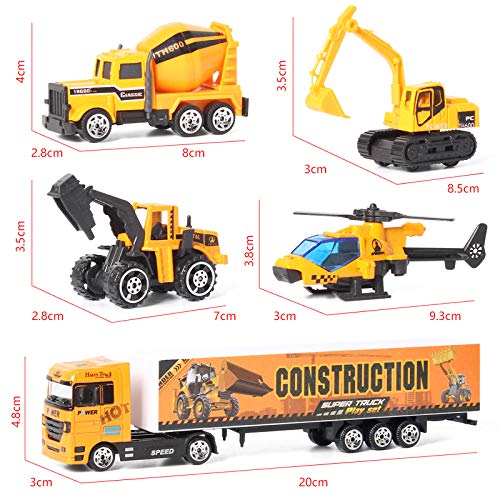 Coolplay 11 in 1 Die-cast Construction Vehicle Mini Engineering Truck Toy Set in Carrier Truck Playset for Boys, Mini Dumper, Bulldozers, Forklift, Tank Truck, Asphalt Car and Excavator for Kids