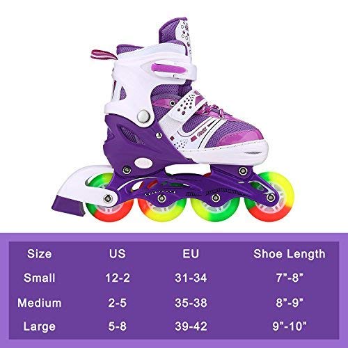 Kids Adjustable Flashing Inline Skates for Boys, Girls and Adults with Full Light Up Wheels, Outdoor Roller Skates for Kids Beginner Ages 4-12, Men and Women