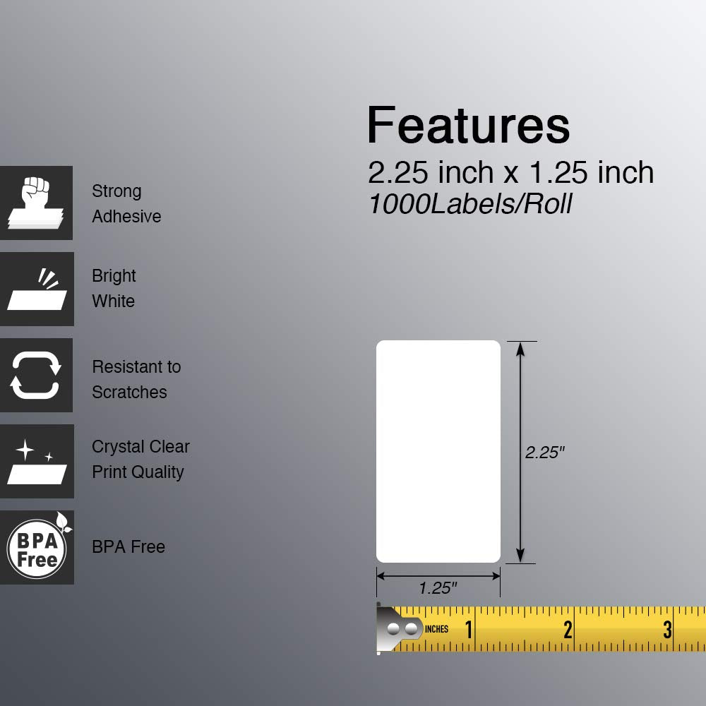 BETCKEY - 2.25" x 1.25" (57 mm x 32 mm) UPC Barcode & Multipurpose Labels Compatible with Zebra & Rollo Label Printer,Premium Adhesive & Perforated [10 Rolls, 10000 Labels]