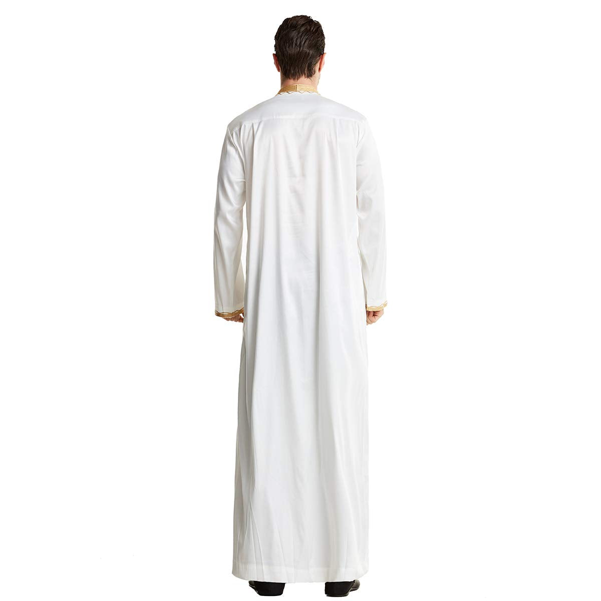 Men Arabic Long Sleeve Embroidery Thobe Stand Collar Kaftan Robe