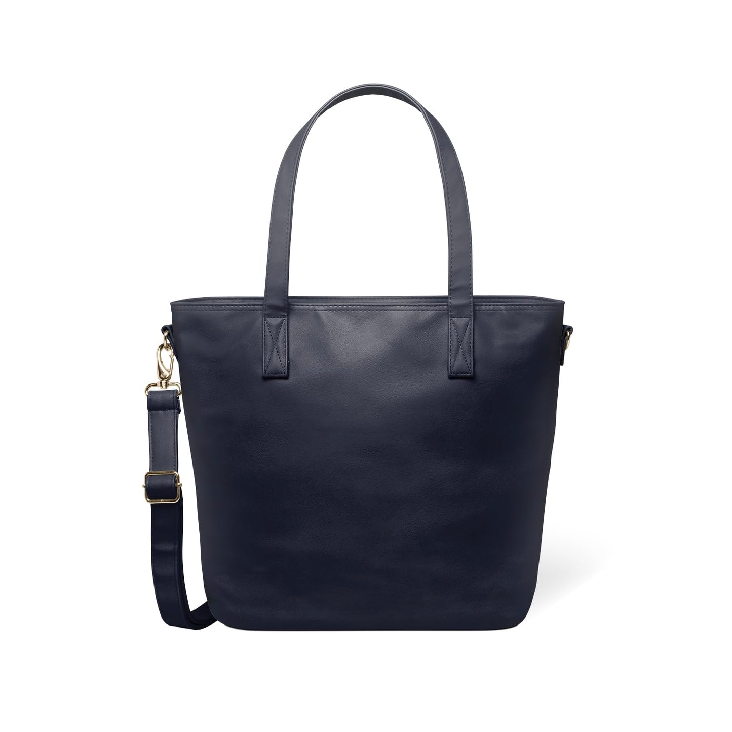 Simple Modern Vegan Leather Tote Bag for Women | Medium Work Purse with Compartments & Laptop Sleeve | Adjustable Crossbody Strap with Zipper Top & Pockets | Bag for Work School & Travel | Nightfall