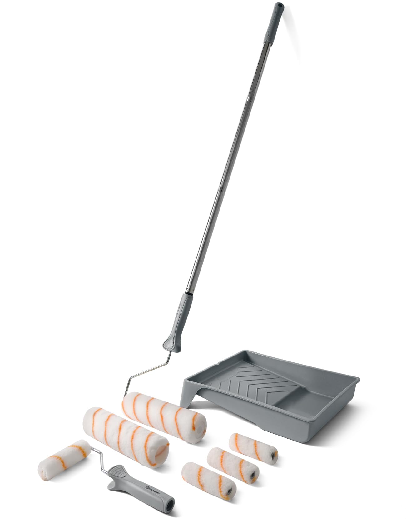 ROLLINGDOG Paint Roller Kit - 9Inch Paint Roller with Tray, 4Inch Mini Rollers,Stainless Steel Extension Pole (3ft)