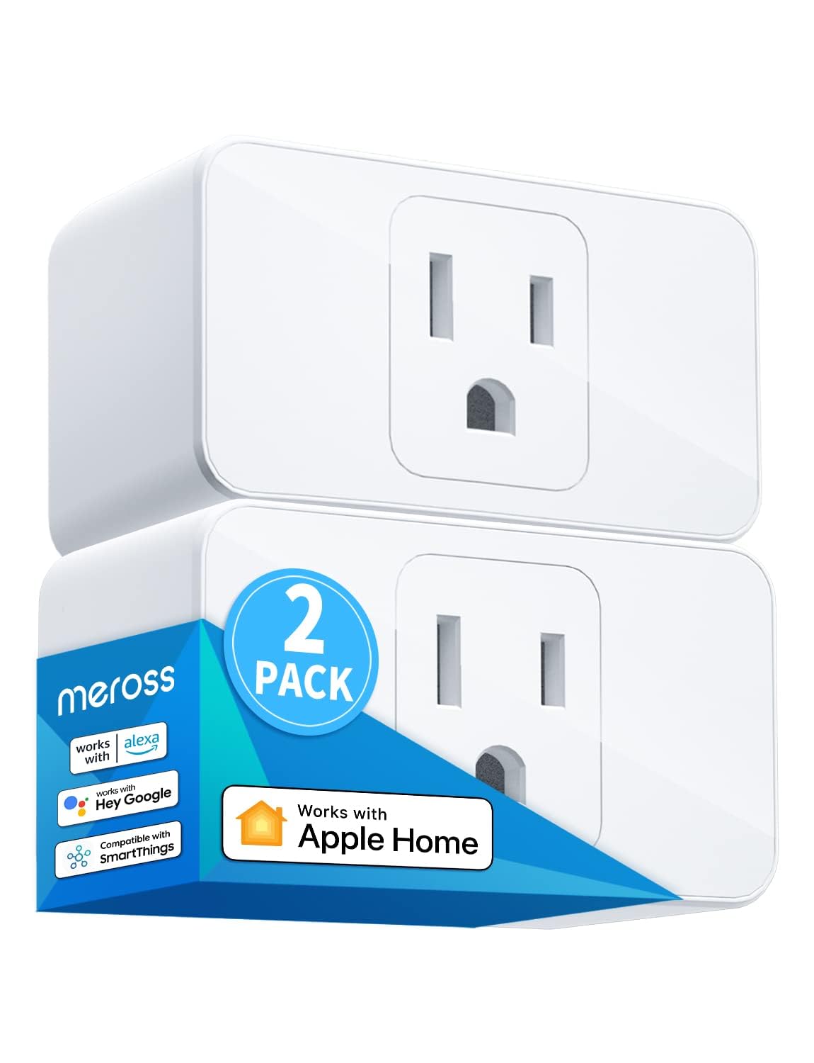 meross Smart Plug, 15A & Reliable WiFi Outlet Works with Alexa, Google Home, Apple HomeKit and SmartThings, Voice & Remote Control, Timer Function, No Hub Needed, 2 Pack