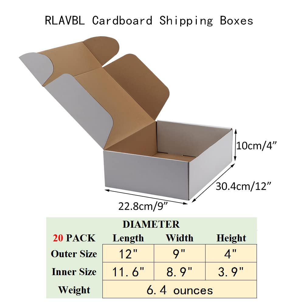 RLAVBL Small Shipping Boxes 12X9X4 White Corrugated Mailer 20 Pack