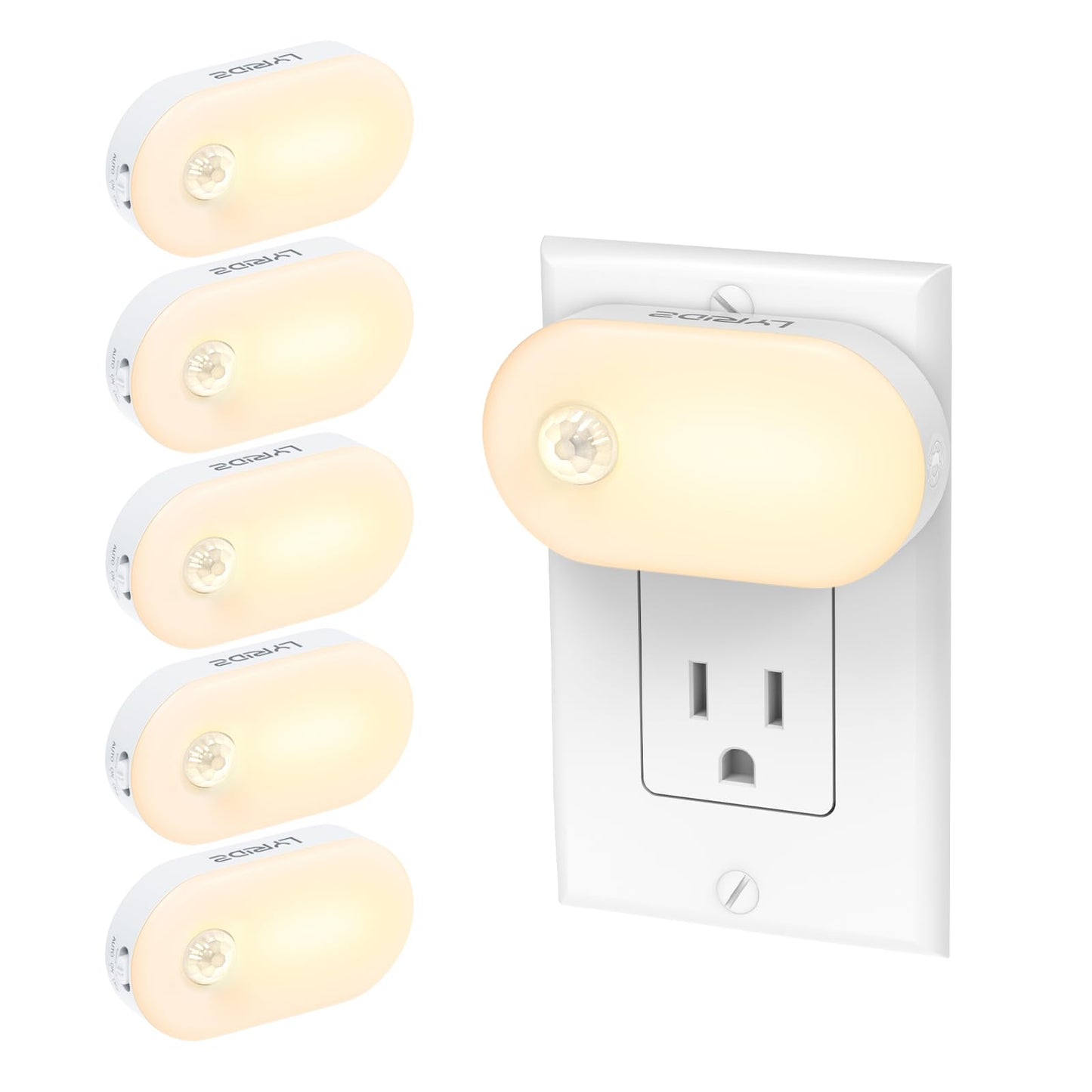 Lyridz Motion Sensor Night Light, Superior Bright 1-120LM Plug-in Nightlight Smart Warm White LED Light with Stepless Adjustable Brightness for Bedroom, Kitchen, Stairs, Hallway, 6 Pack