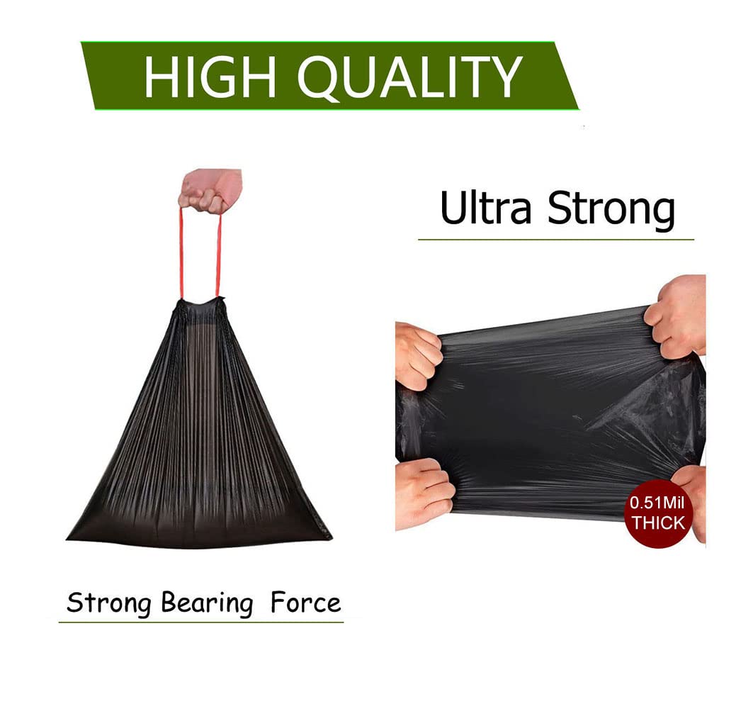 Feisco 1.8 Gallon Black Trash Bag,Small Drawstring Garbage Bag Trash Can Liner,120 Counts,0.51 Mil