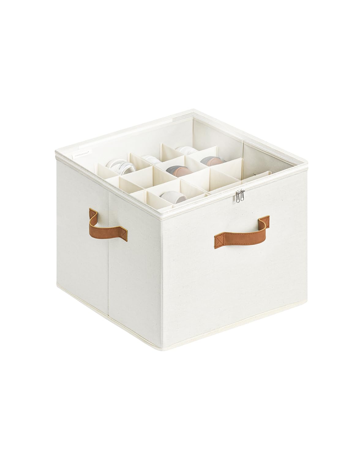 StorageWorks Collapsible Shoe Organizer for Closet, Shoe Box for Cabinet, Fits up to 16 Pairs, Shoe Cubby Storage Container with Adjustable Dividers and Clear Cover, Rangement Chaussures, Beige