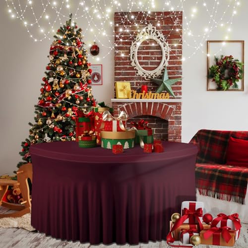 4 Pack Burgundy Round Tablecloth, Fitted Tablecloths for 6 FT Round Tables, Polyester Fabric Burgundy TableCloth Circle Table for Wedding Photography Party Professional Events Juneteenth Decorations