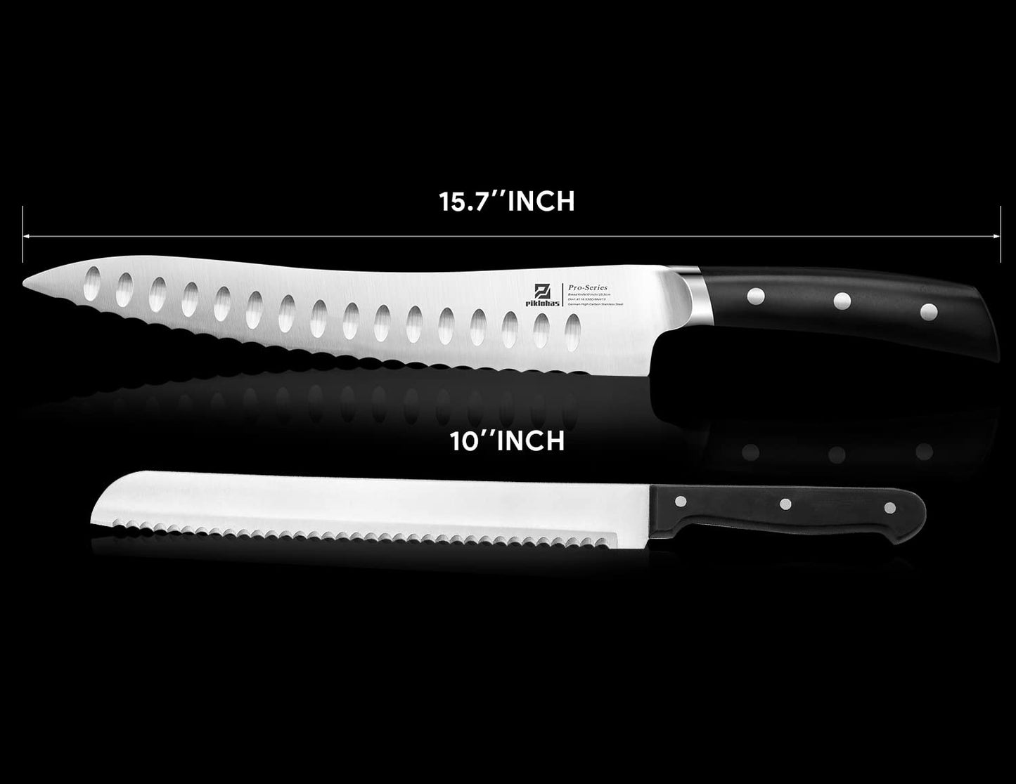 Piklohas Resharpenable Bread Knife, 10-inch Multifunction Serrated Knife, German HC Stainless Steel Bread Cutting Knife with Innovative Wavy Edge for Efficient Slicing, Razor Sharp for Homemade Bread