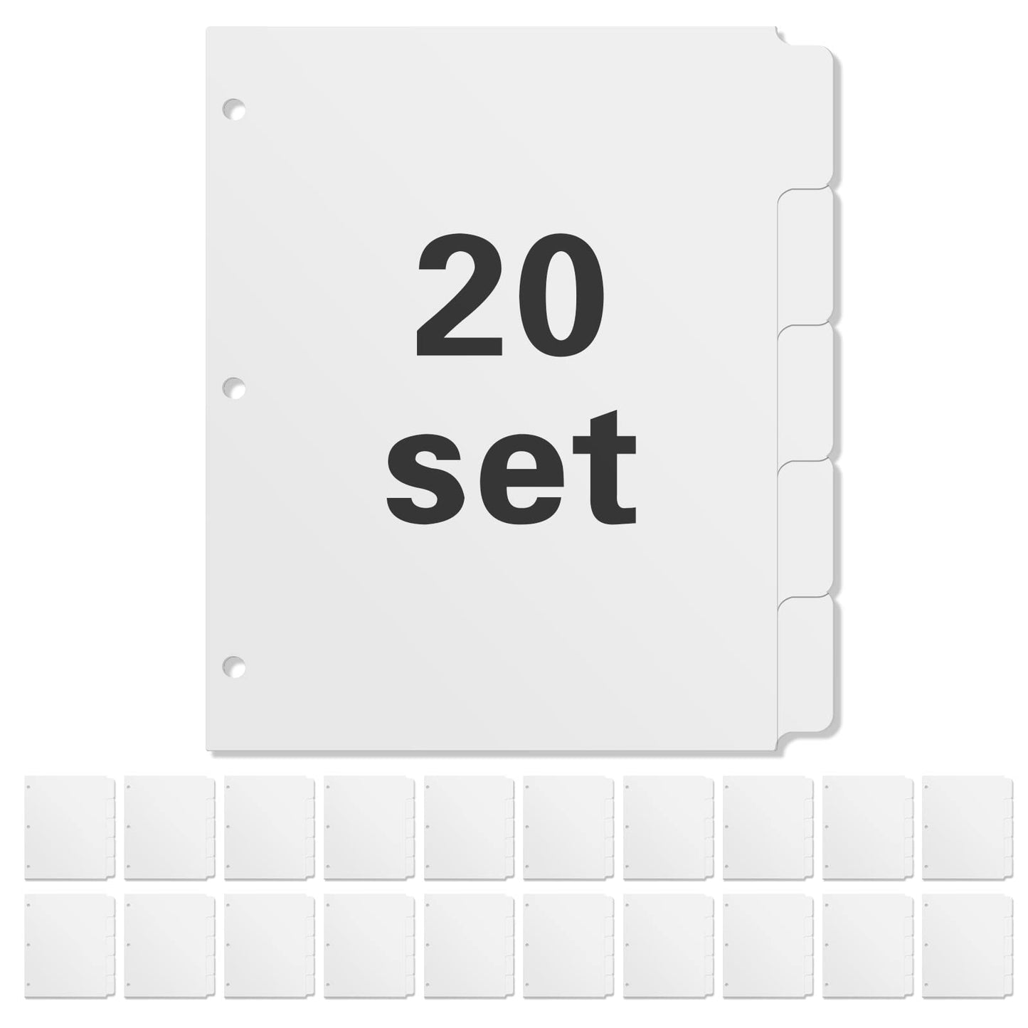 3 Ring Binder Dividers with 5 Tabs, Write & Erase Plastic Binder Dividers Durable 3 Hole Punch Dividers Letter-Size 1/5 Cut Big Tabs Dividers, 20 Set, 100 Dividers Total