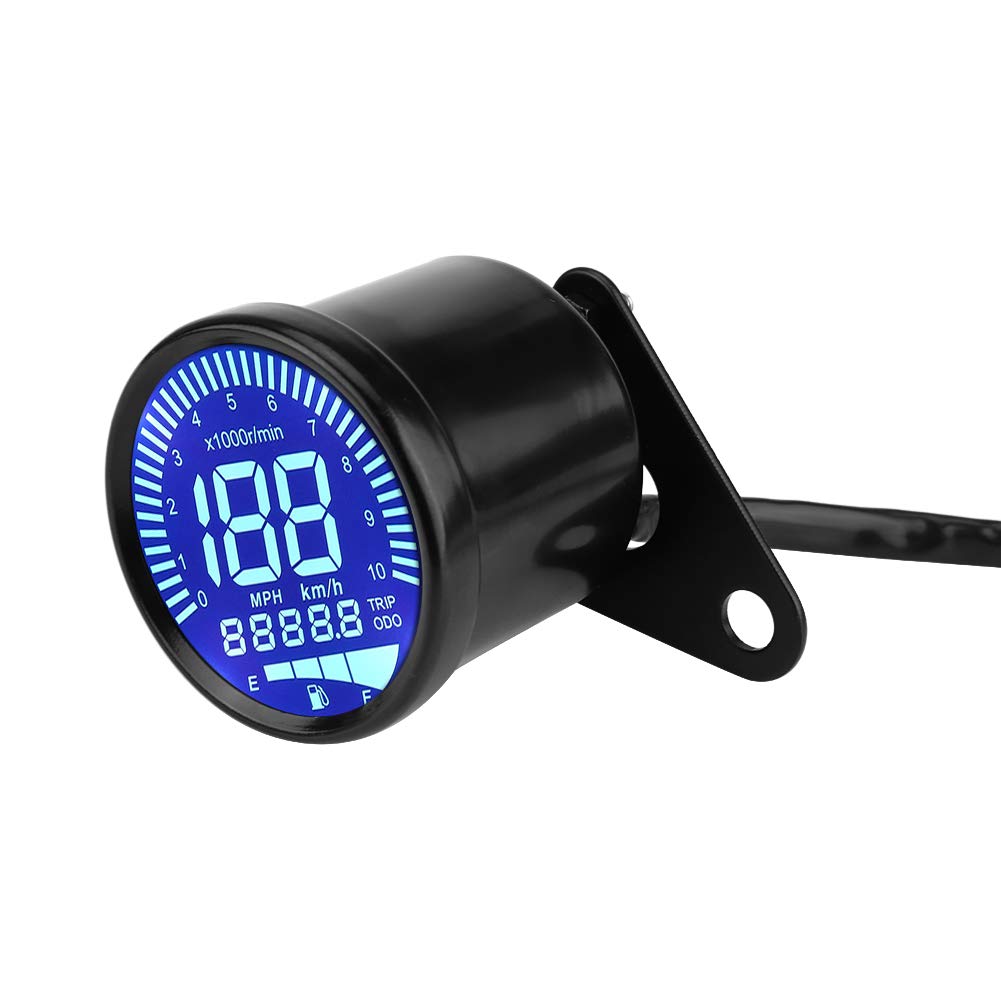 Universal Motorcycle Digital Speedometer Gauge, 12V DC with LED Backlight Tachometer Oil Level and Voltmeter Display, Black Housing