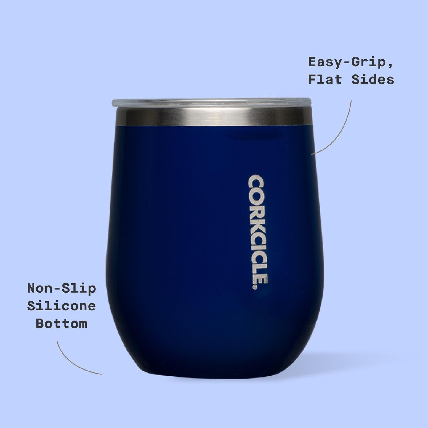 Corkcicle Stemless Wine Tumbler - Keeps Drinks Cold for 6 Hours - Triple-Insulated Stainless Steel - Non-Slip Base - Summer Drinkware Gift - Keeps Drinks Ice Cold - 12 oz - Gloss Midnight Navy