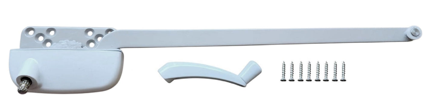 WindowParts PRO Ellura 13.5" Right Hand Casement Window Operator – White, Hardened Steel Arm & Gear, Pre-Installed Gasket, Handle & Screws