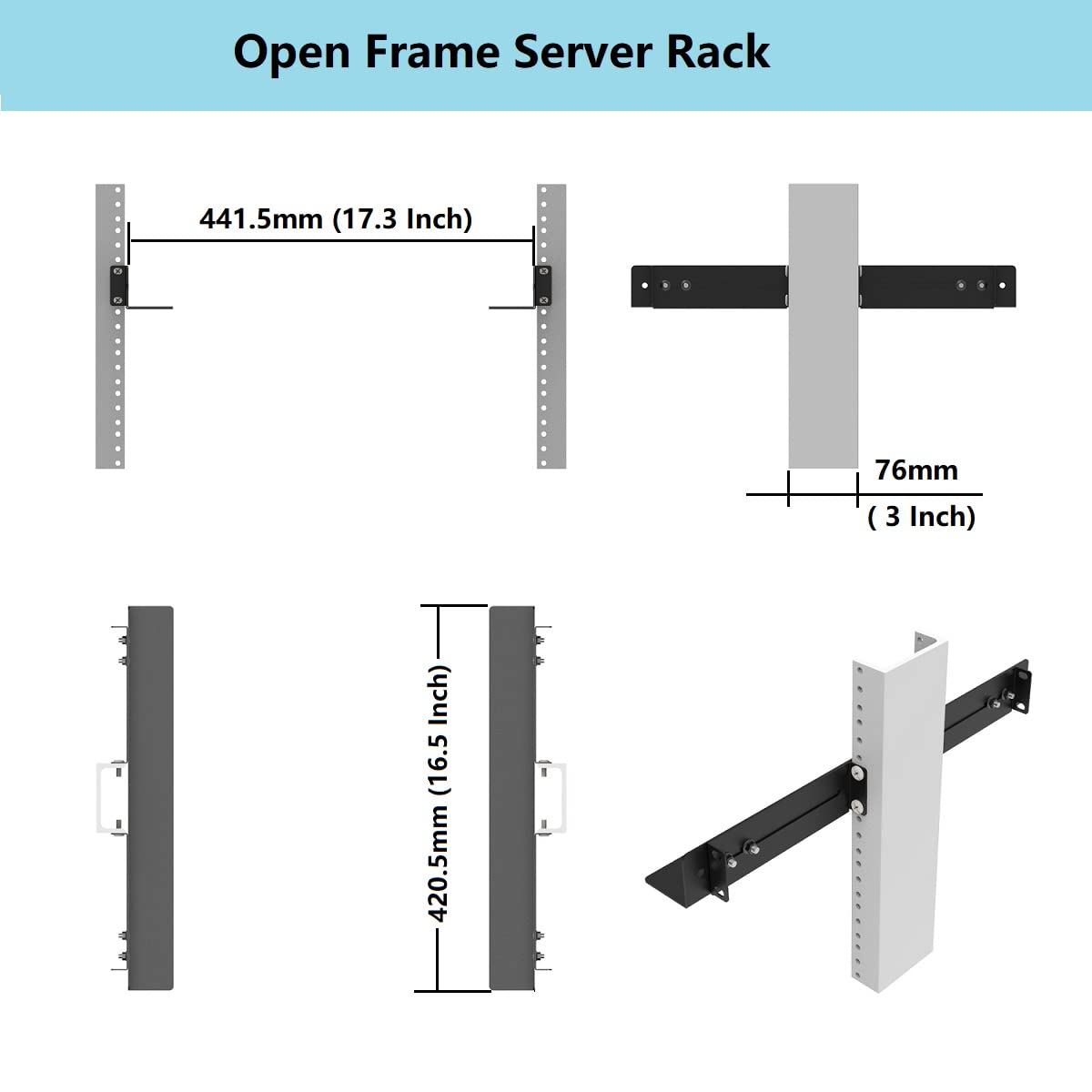 JINGCHENGMEI 1U 19inch Server Rack Rails -15-24 inch Adjustable Depth for Universal 4-Post or 2-Post Rack Mount Rails for Network Equipment, Server, UPS Mounting Rail Kit (1URR15-24IN)