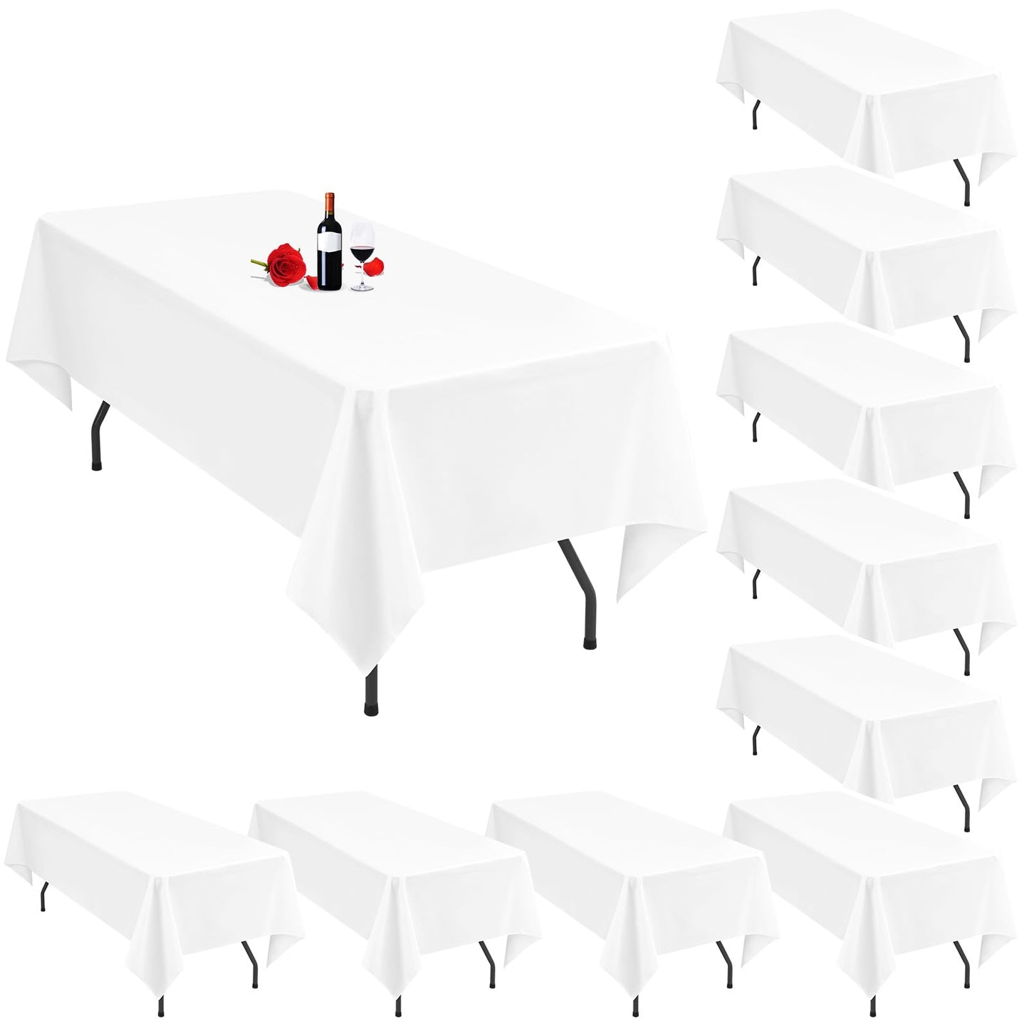 10 Pack White Tablecloths for 6 Foot Rectangle Tables 60 x 102 Inch White Table Cloth Rectangle Table 6ft Tablecloth Linen Polyester Fabric Washable White Table Cloths for Parties Wedding Banquet