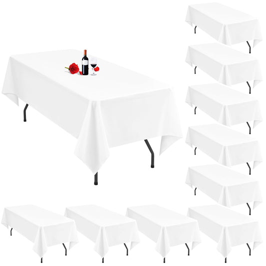 10 Pack White Tablecloths for 6 Foot Rectangle Tables 60 x 102 Inch White Table Cloth Rectangle Table 6ft Tablecloth Linen Polyester Fabric Washable White Table Cloths for Parties Wedding Banquet