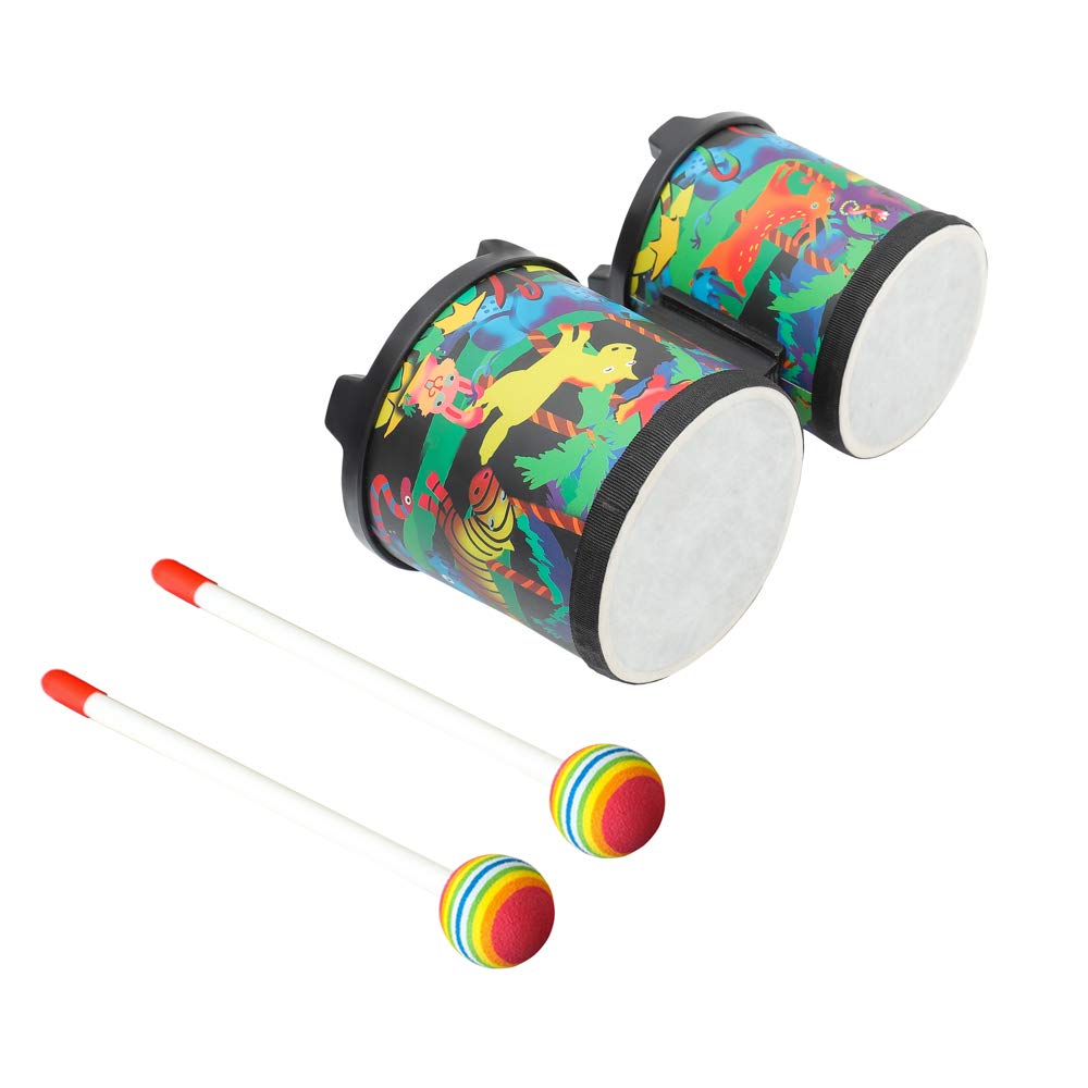 Musfunny Bongo Floor Drum Set 5"- 6" Club Gathering Rhythm Drum Percussion Musical Instruments with Colorful Mallets (5" and 6")