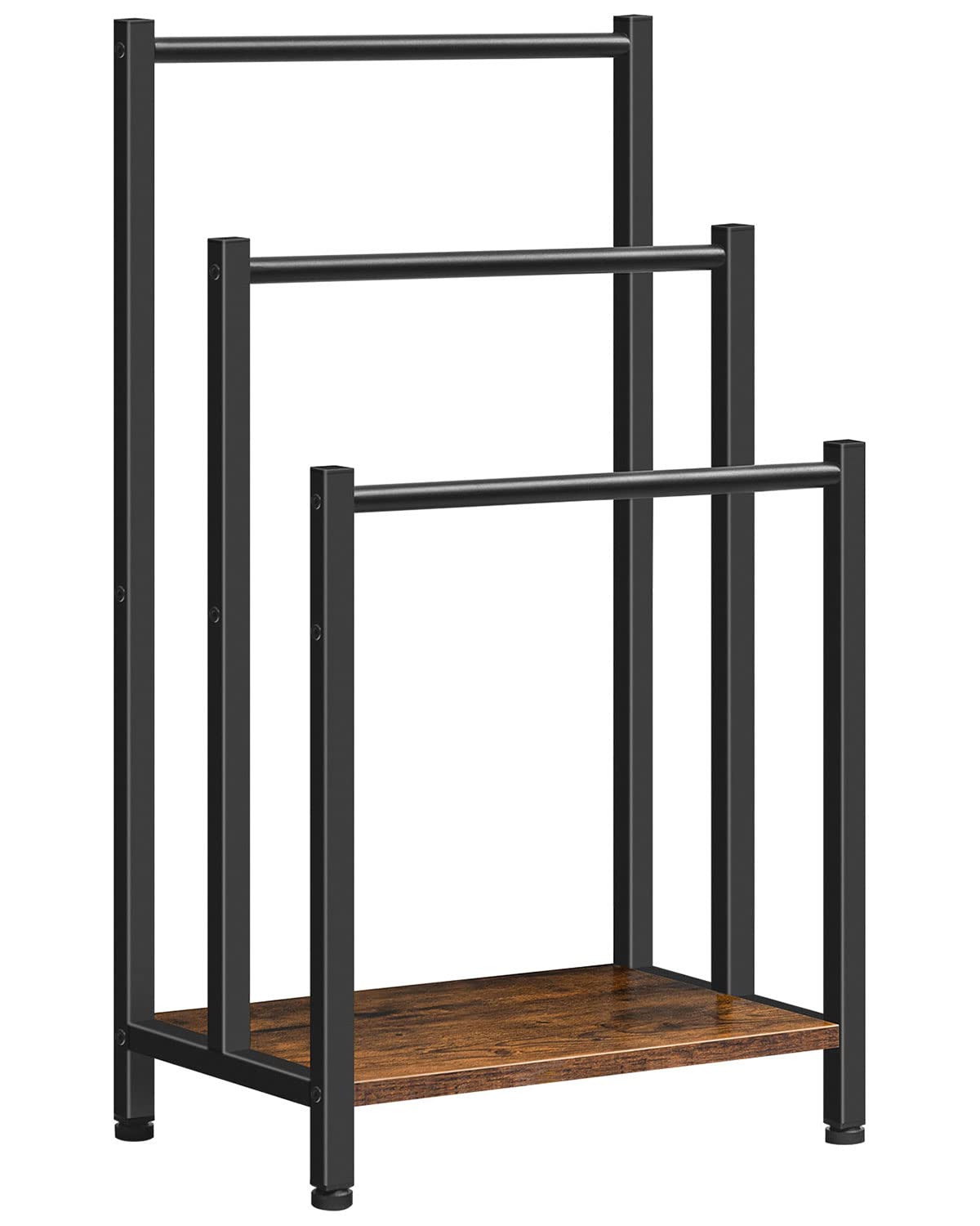 HOOBRO Freestanding Towel Rack, 3 Tier Metal Blanket Rack, Blanket Ladder Holder for Bathroom, 43 x 28 x 81 cm, Industrial Drying and Display Rack with Shelf, Rustic Brown and Black BF03LB01
