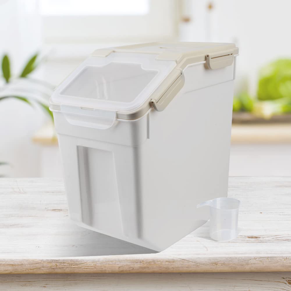 AnRui Airtight Flour Storage Container 25Lb, Large BPA Free Plastic Rice Storage Dispenser Kitchen Pantry Organizer Box Pet Dog Cat Food Storage Container Bin,Grey