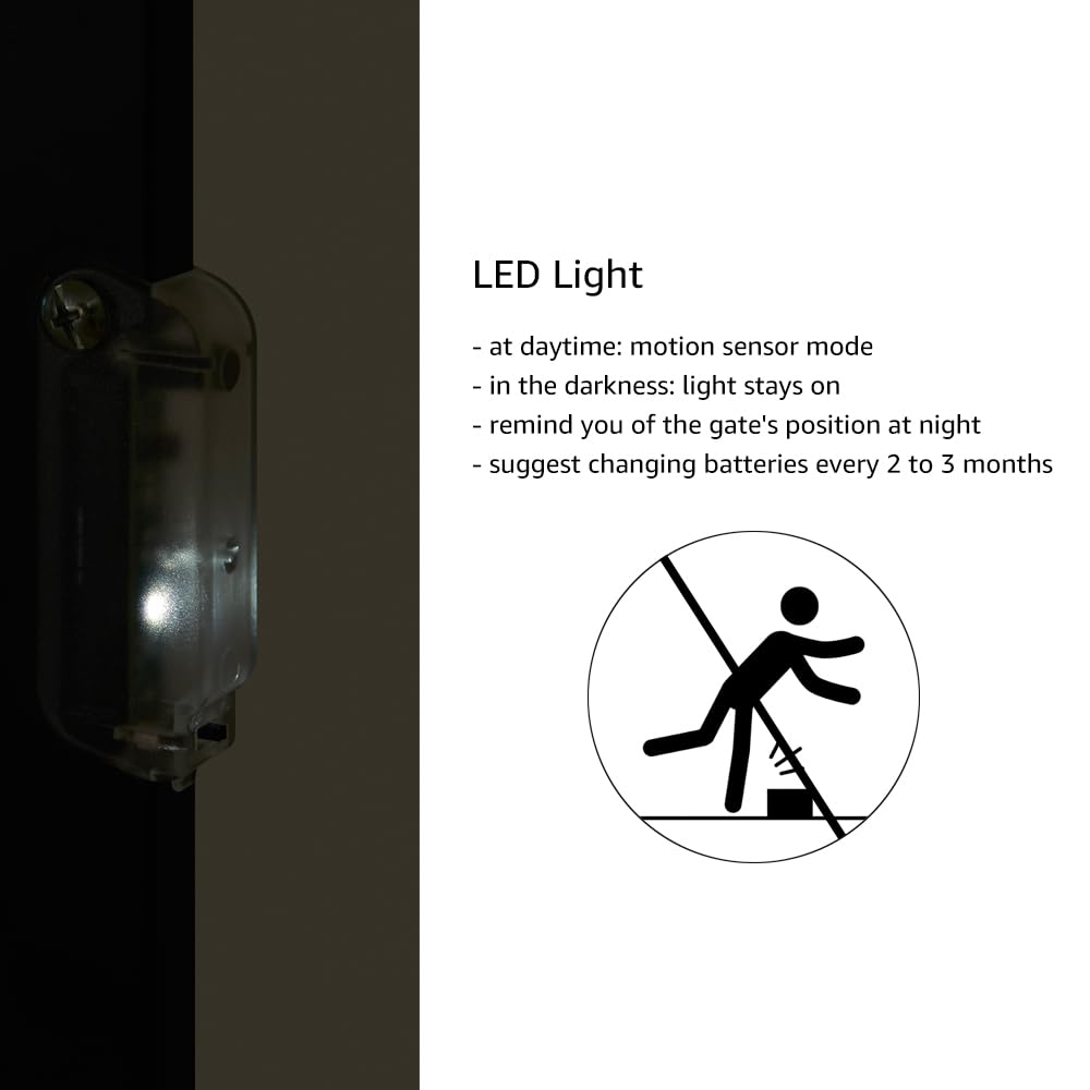 beeNbkks LED Light Metal Dog Gate with Door, 24’’-43’’ Width Expandable Step Over Dog Gate, Short Pet Gate for Stairs Doorways Windows, Pressure Mount Indoor Pet Fence for Small Dogs Puppy