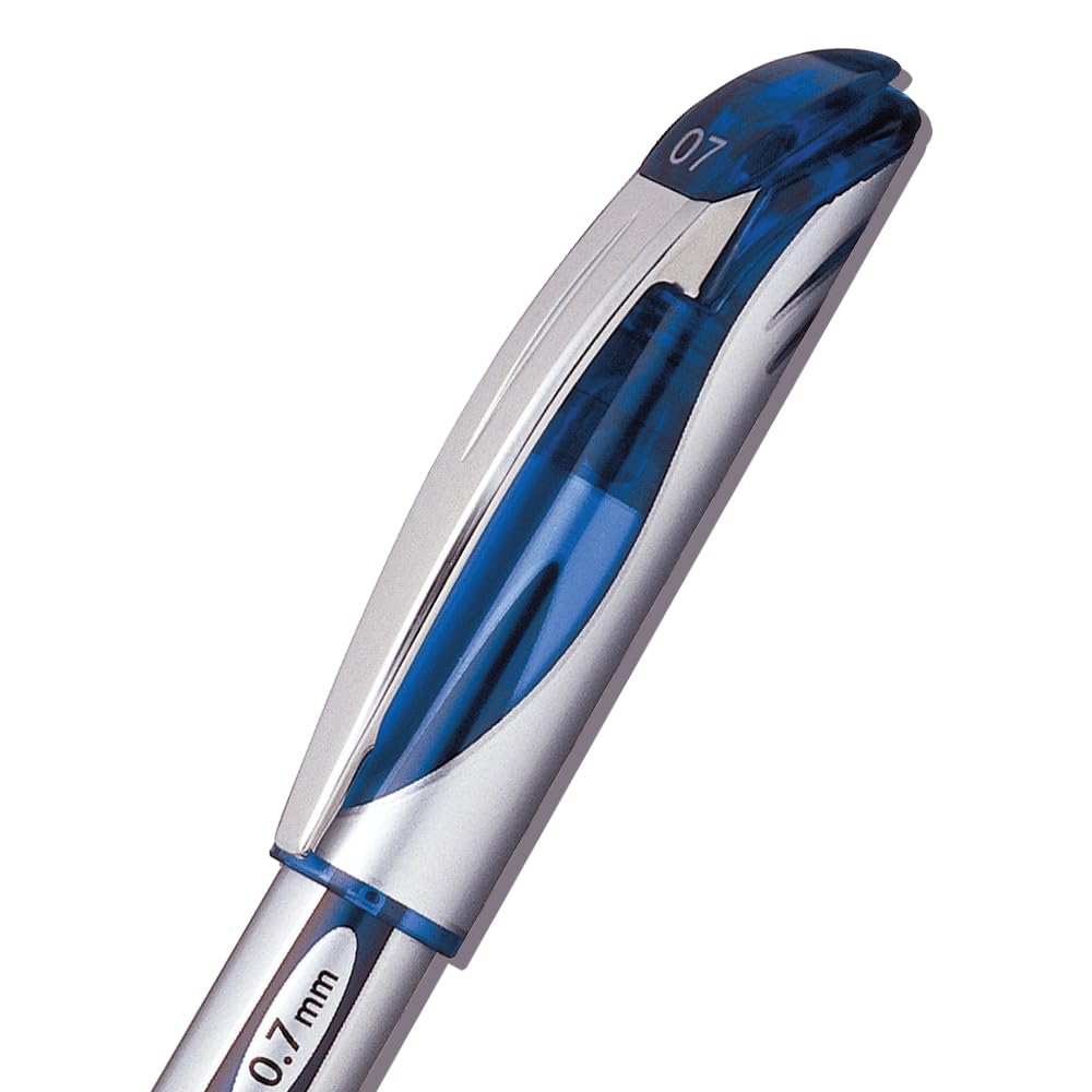 Pentel EnerGel Liquid Gel Rollerball Pen with Cap to Protect Pockets, Everyday Writing, Office Supplies, School Supplies, 0.7mm Medium Point, Silver Barrel, Blue Ink, BL57-C, Box of 12